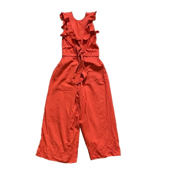Ulla Johnson Viola Jumpsuit Womens 4 Chili Orange Linen Wide Leg Ruffled Ankle - Picture 12 of 15
